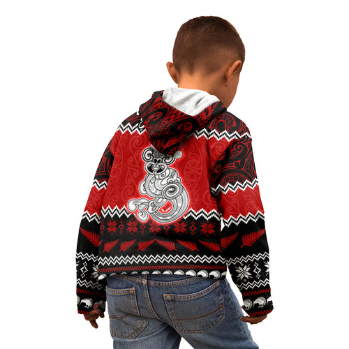 personalised-new-zealand-christmas-kid-hoodie-maori-tiki-meri-kirihimete