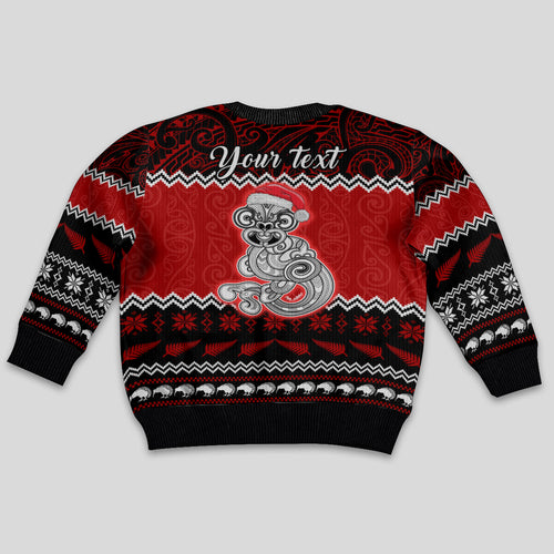 personalised-new-zealand-christmas-kid-ugly-christmas-sweater-maori-tiki-meri-kirihimete