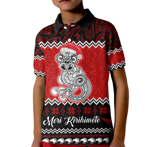 personalised-new-zealand-christmas-kid-polo-shirt-maori-tiki-meri-kirihimete