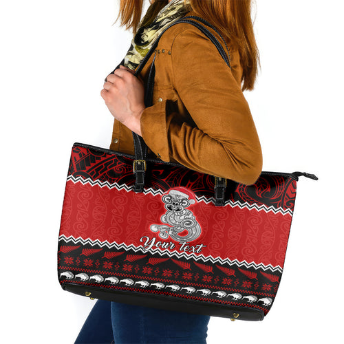 personalised-new-zealand-christmas-leather-tote-bag-maori-tiki-meri-kirihimete