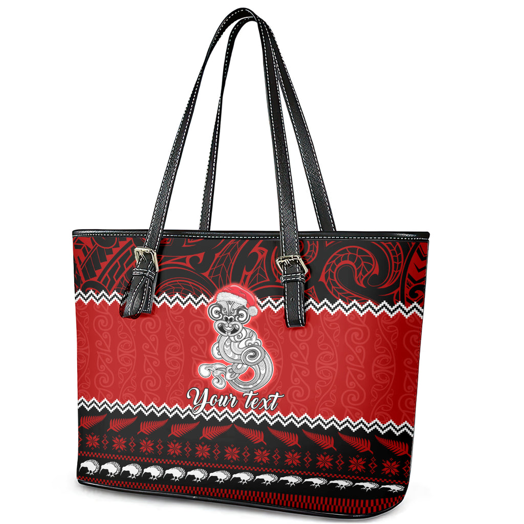 personalised-new-zealand-christmas-leather-tote-bag-maori-tiki-meri-kirihimete