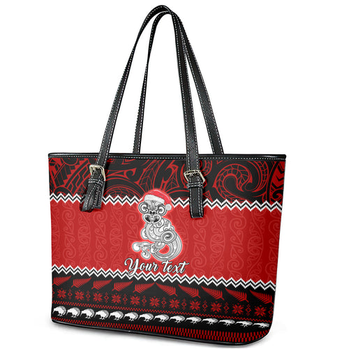 personalised-new-zealand-christmas-leather-tote-bag-maori-tiki-meri-kirihimete