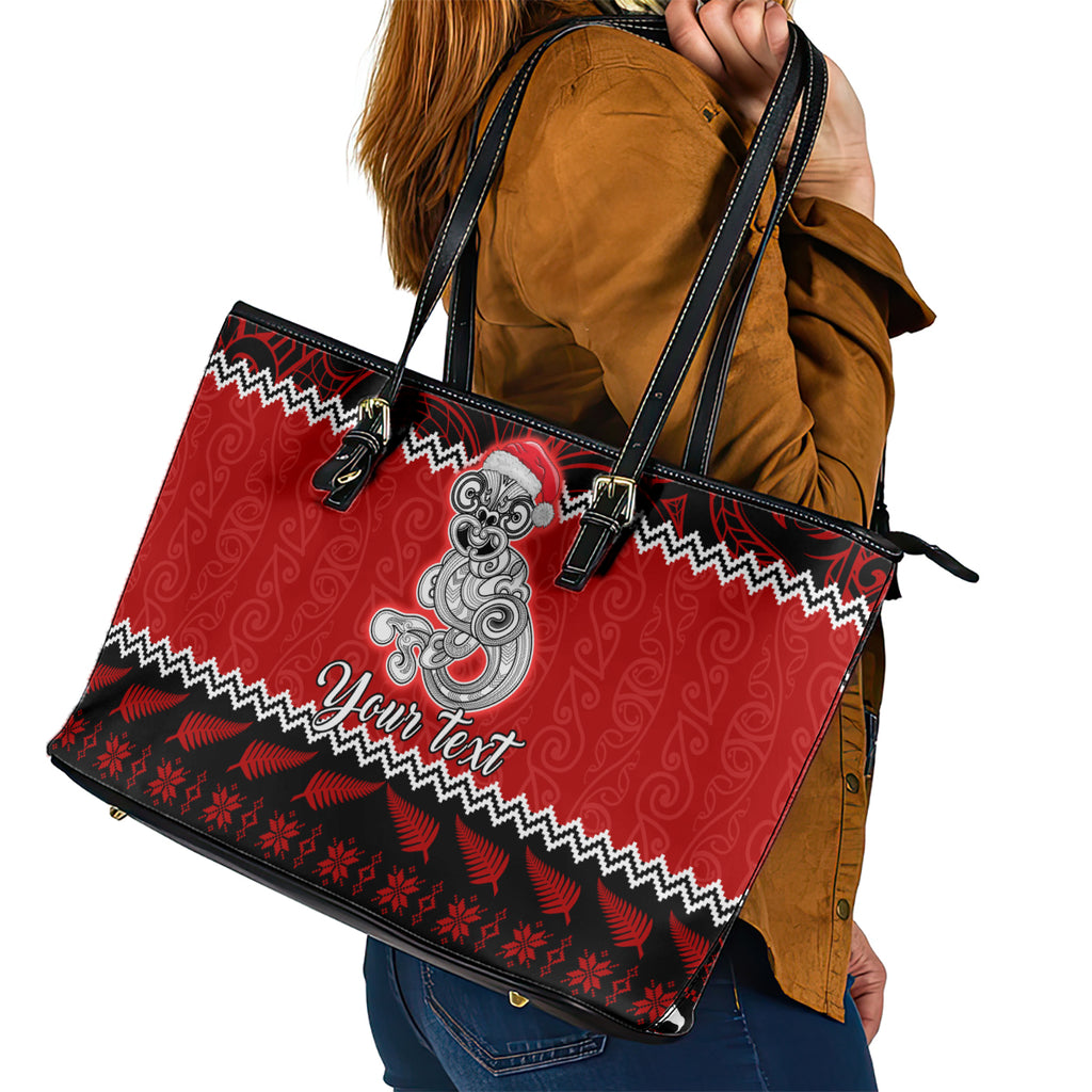 personalised-new-zealand-christmas-leather-tote-bag-maori-tiki-meri-kirihimete