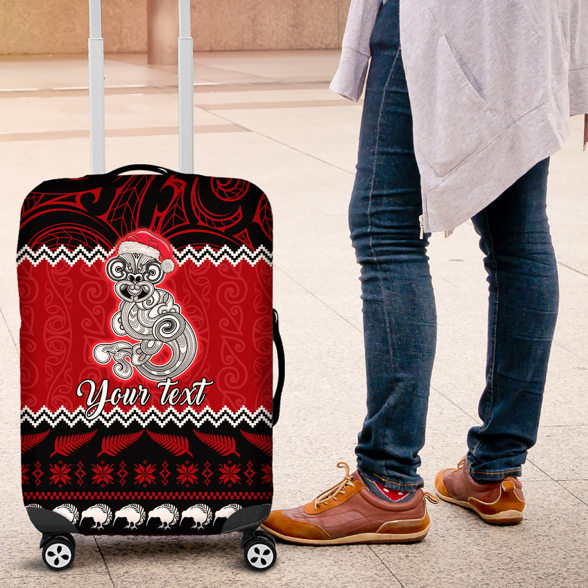 personalised-new-zealand-christmas-luggage-cover-maori-tiki-meri-kirihimete