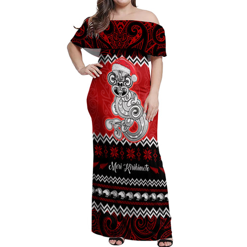 personalised-new-zealand-christmas-off-shoulder-maxi-dress-maori-tiki-meri-kirihimete
