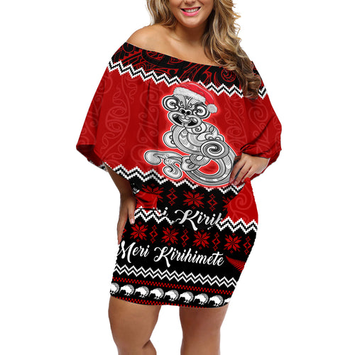 personalised-new-zealand-christmas-off-shoulder-short-dress-maori-tiki-meri-kirihimete