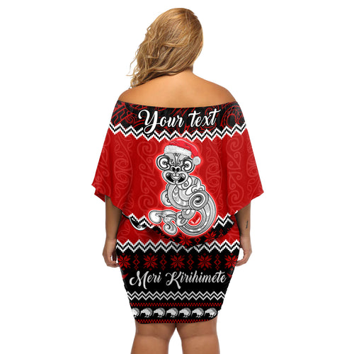 personalised-new-zealand-christmas-off-shoulder-short-dress-maori-tiki-meri-kirihimete
