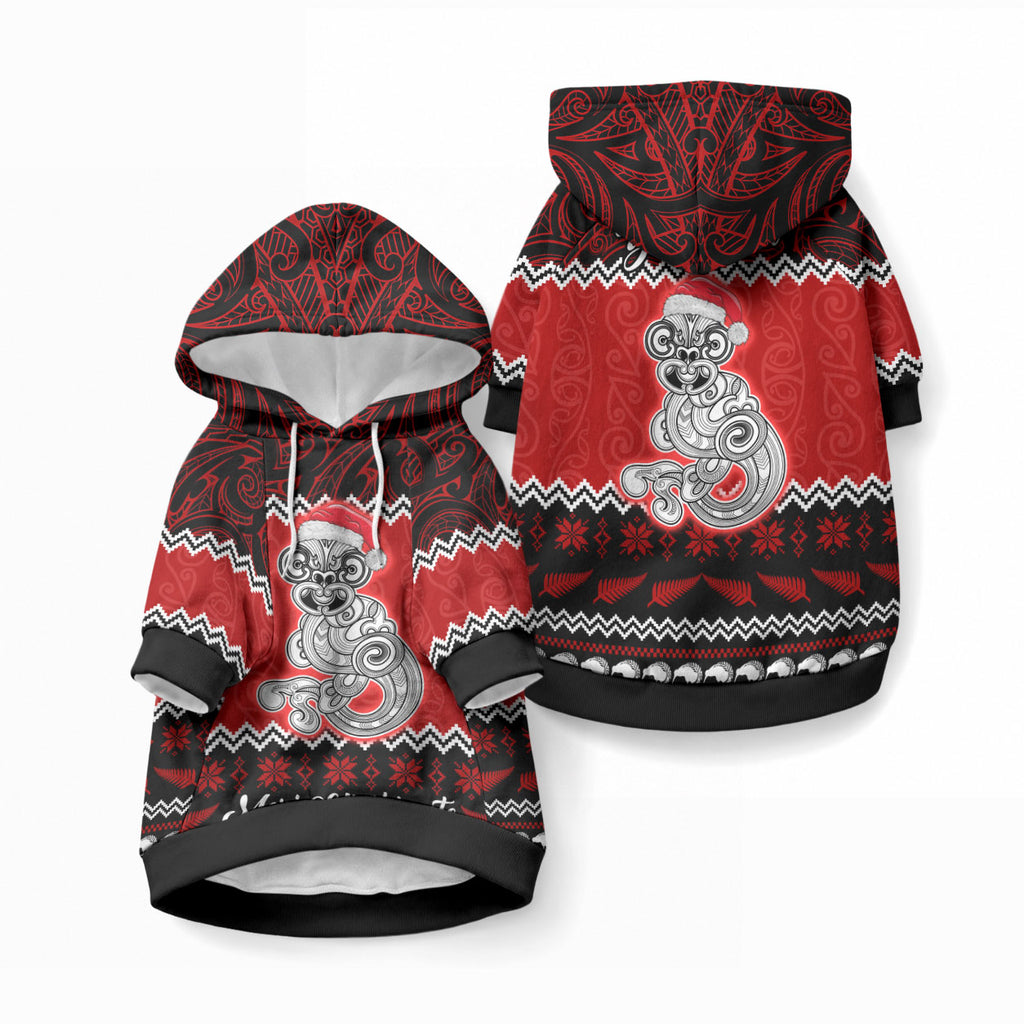 Personalised New Zealand Christmas Pet Hoodie Maori Tiki Meri Kirihimete