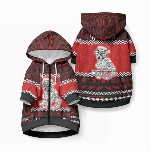 Personalised New Zealand Christmas Pet Hoodie Maori Tiki Meri Kirihimete