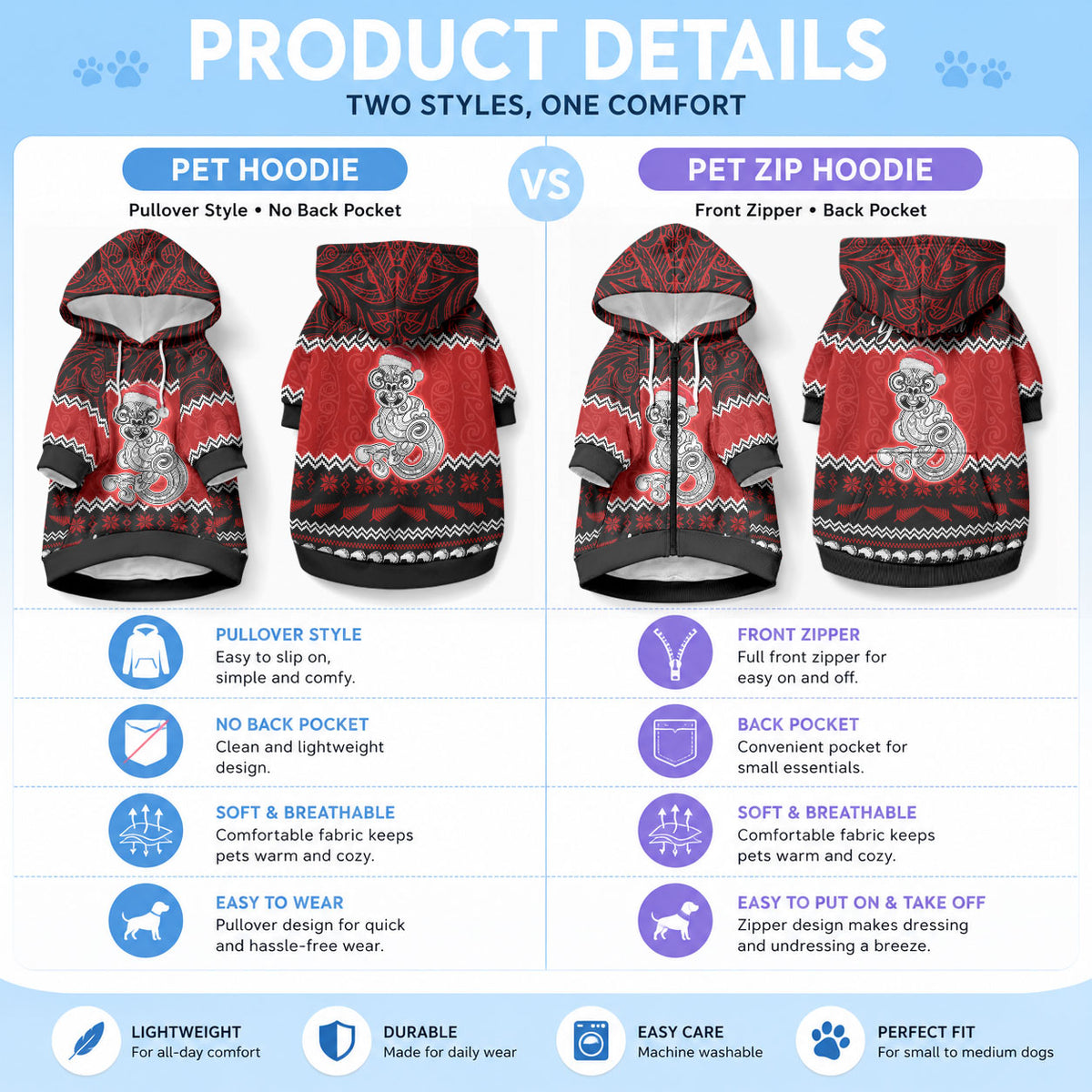Personalised New Zealand Christmas Pet Hoodie Maori Tiki Meri Kirihimete