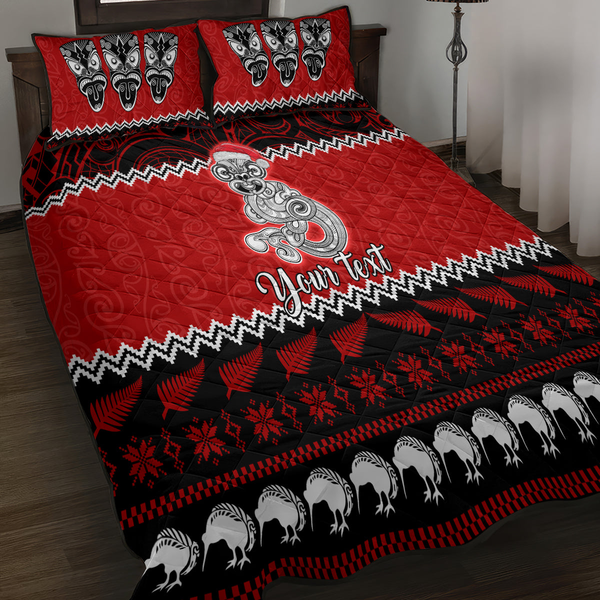 personalised-new-zealand-christmas-quilt-bed-set-maori-tiki-meri-kirihimete