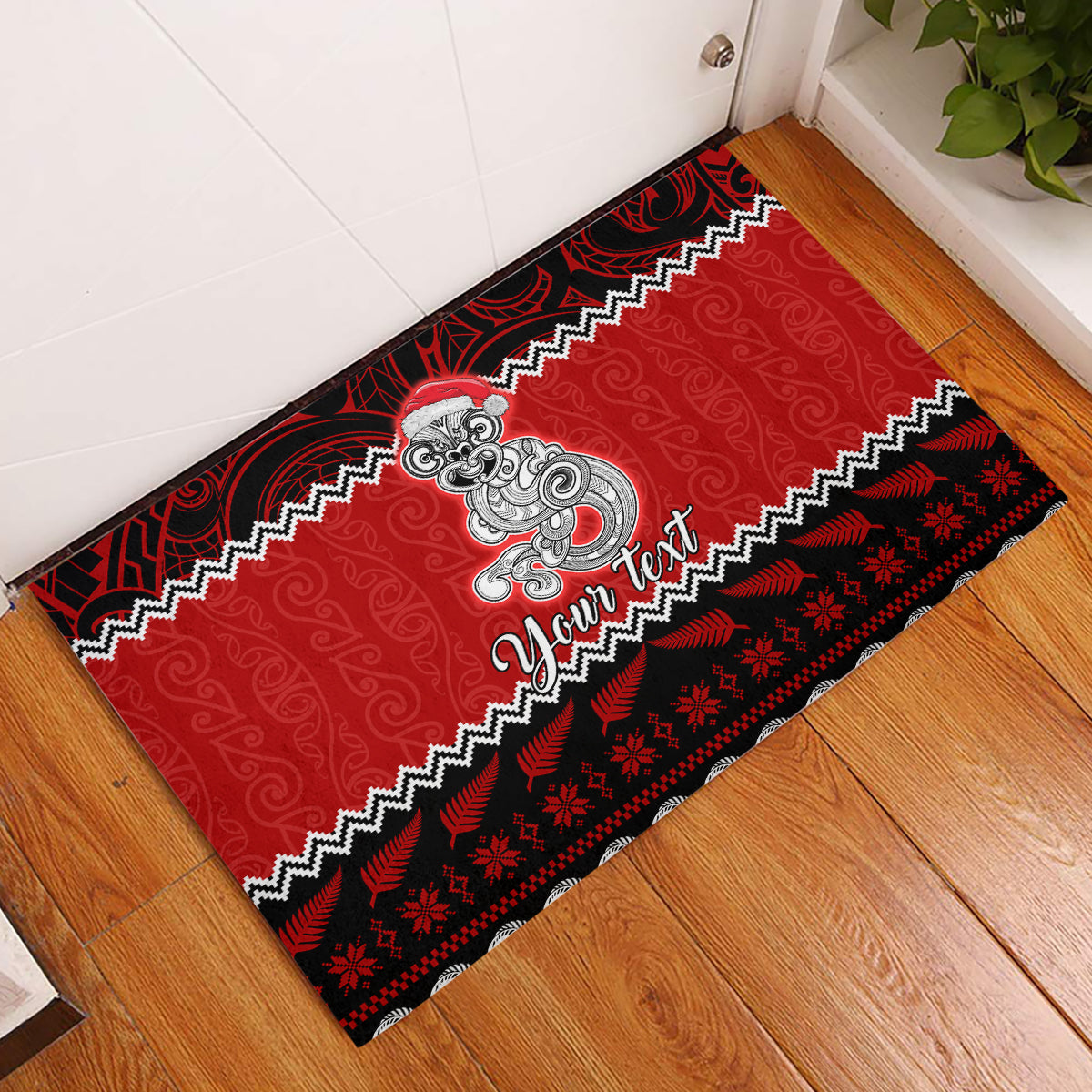personalised-new-zealand-christmas-rubber-doormat-maori-tiki-meri-kirihimete