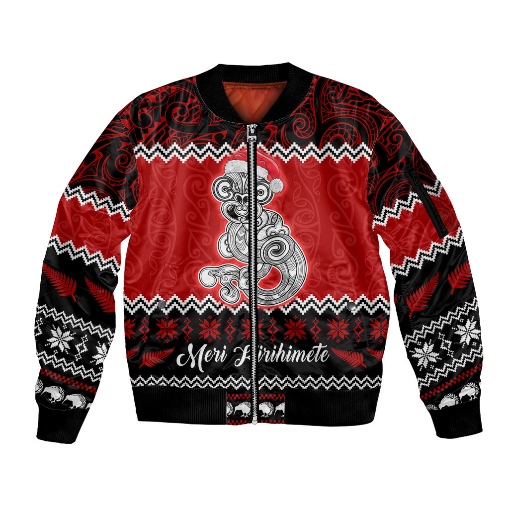 personalised-new-zealand-christmas-sleeve-zip-bomber-jacket-maori-tiki-meri-kirihimete