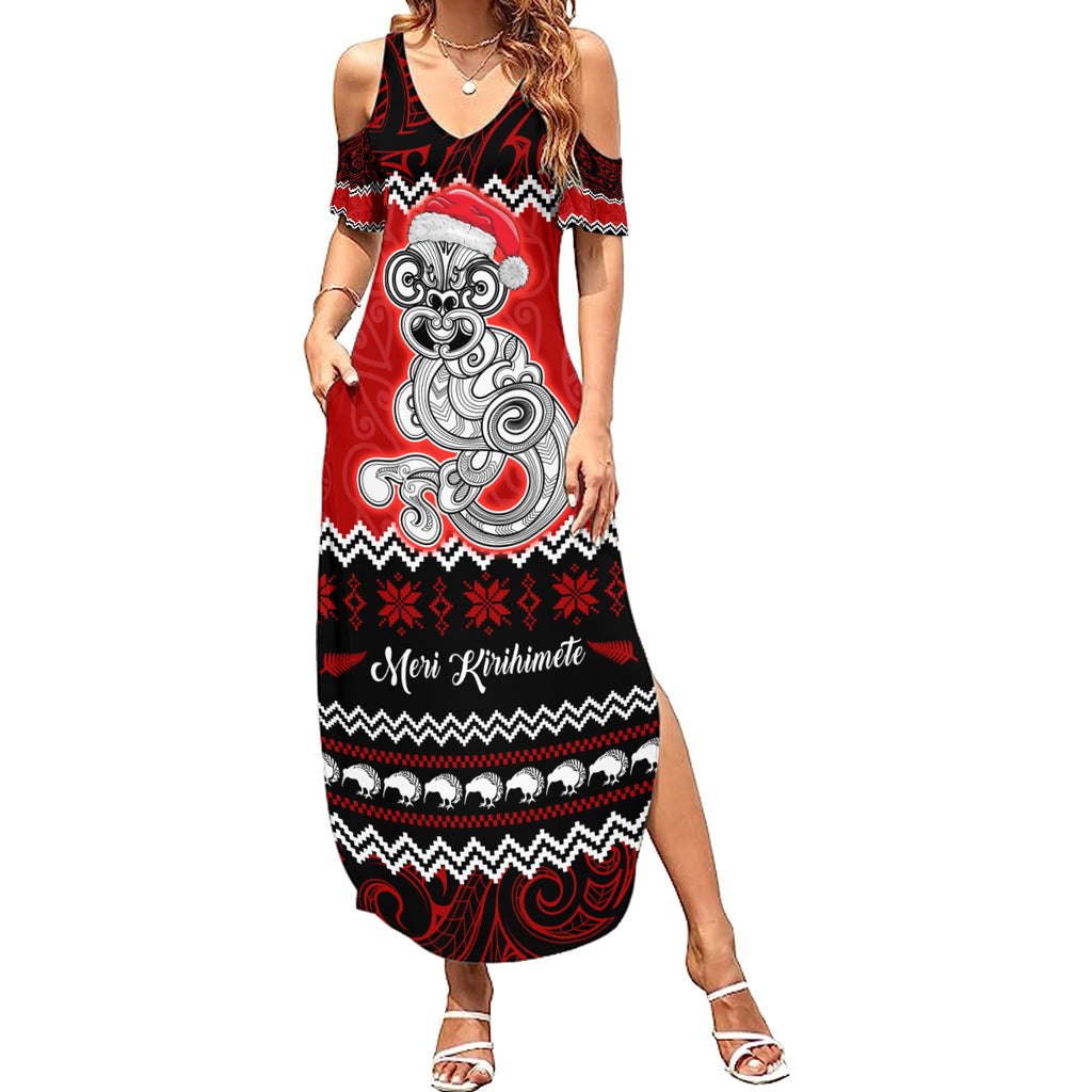 personalised-new-zealand-christmas-summer-maxi-dress-maori-tiki-meri-kirihimete