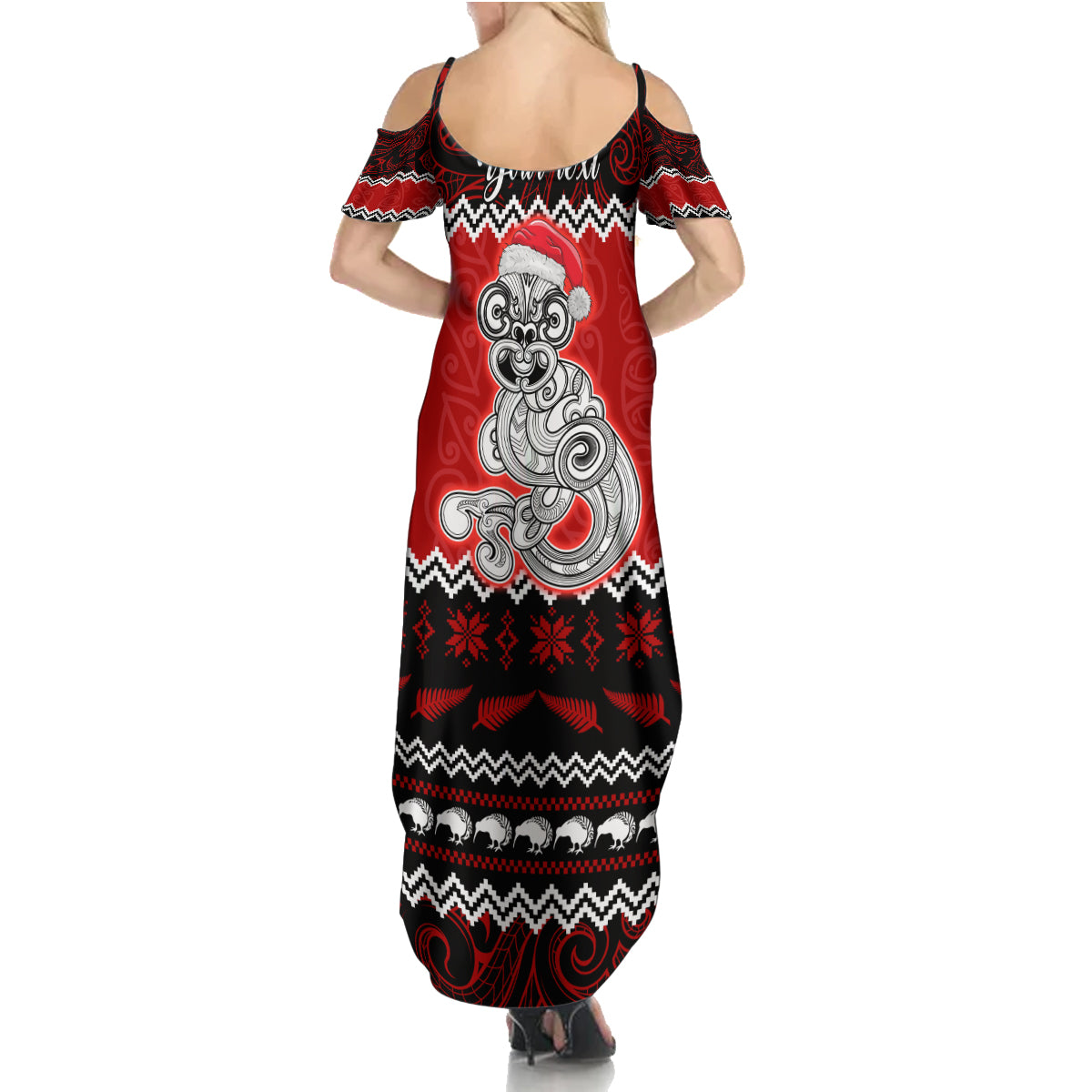 personalised-new-zealand-christmas-summer-maxi-dress-maori-tiki-meri-kirihimete