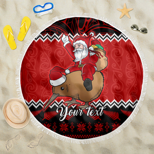 personalised-new-zealand-christmas-beach-blanket-kiwi-santa-claus-maori-meri-kirihimete
