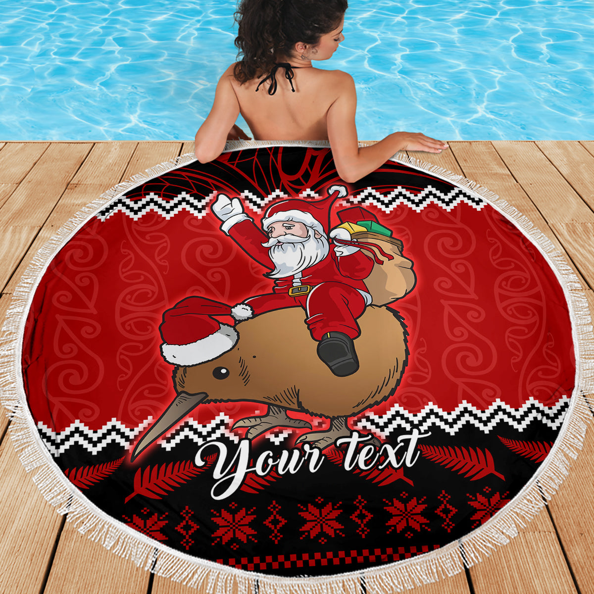 personalised-new-zealand-christmas-beach-blanket-kiwi-santa-claus-maori-meri-kirihimete