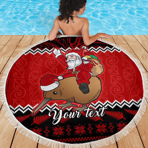 personalised-new-zealand-christmas-beach-blanket-kiwi-santa-claus-maori-meri-kirihimete