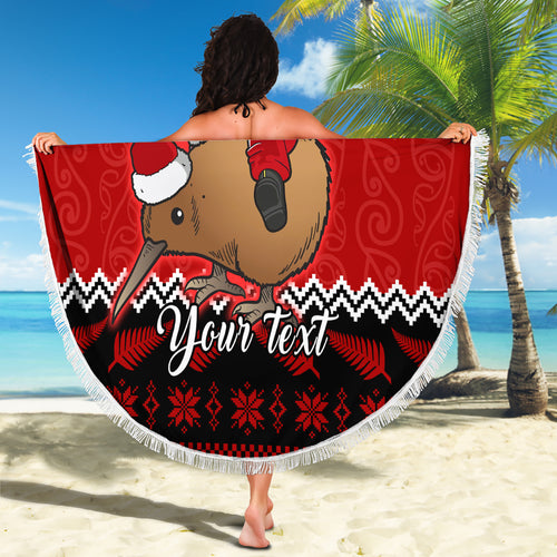 personalised-new-zealand-christmas-beach-blanket-kiwi-santa-claus-maori-meri-kirihimete
