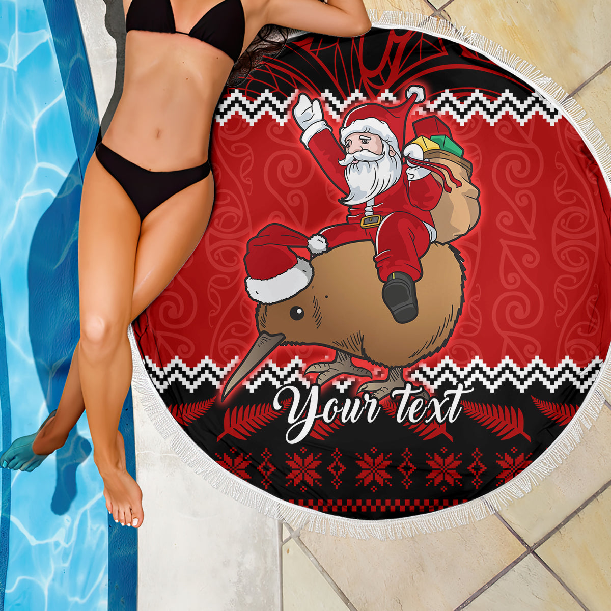 personalised-new-zealand-christmas-beach-blanket-kiwi-santa-claus-maori-meri-kirihimete