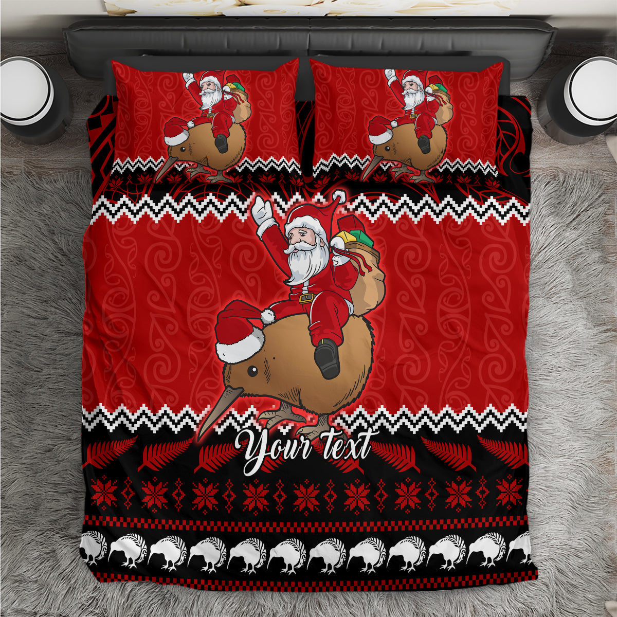personalised-new-zealand-christmas-bedding-set-kiwi-santa-claus-maori-meri-kirihimete