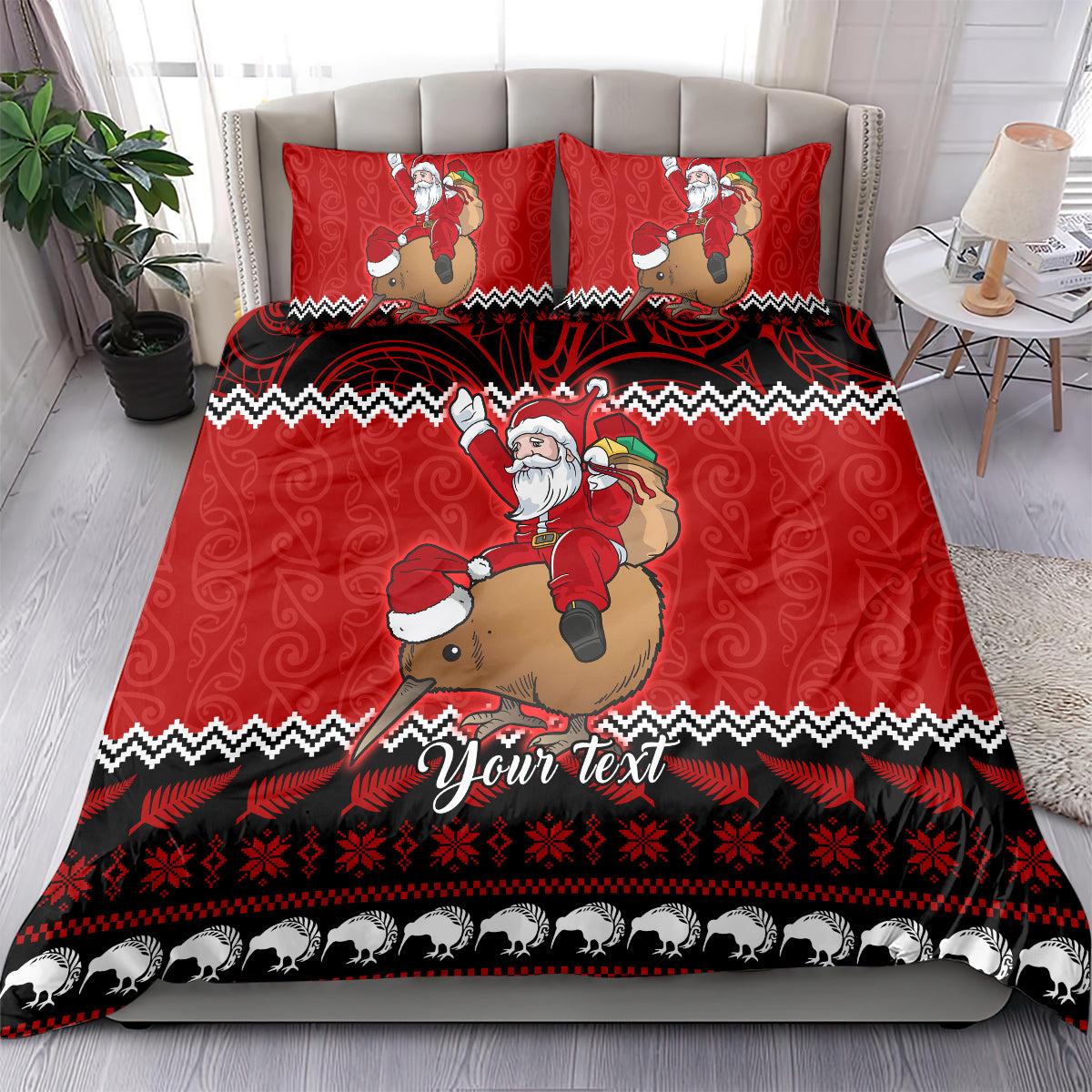 personalised-new-zealand-christmas-bedding-set-kiwi-santa-claus-maori-meri-kirihimete