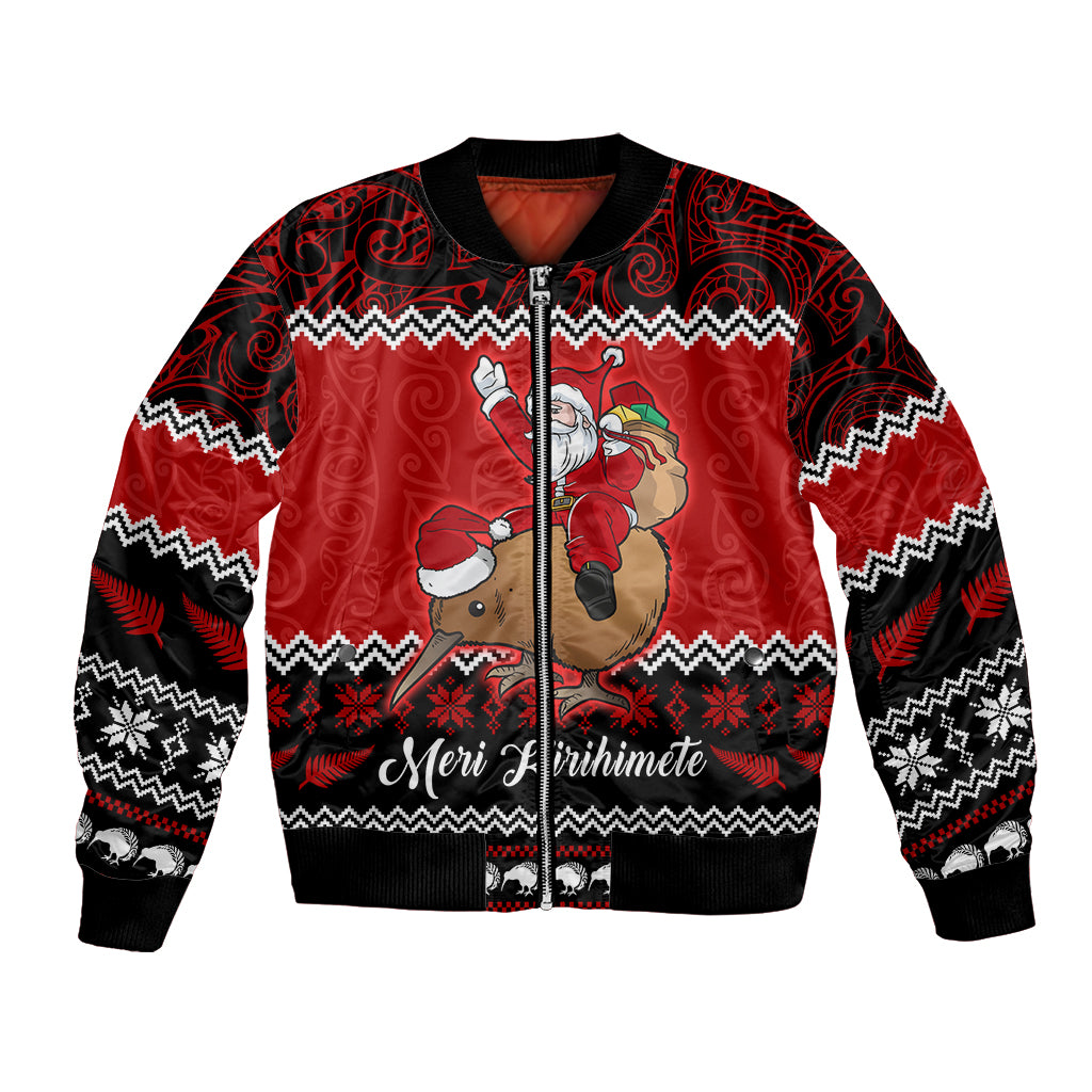 personalised-new-zealand-christmas-bomber-jacket-kiwi-santa-claus-maori-meri-kirihimete
