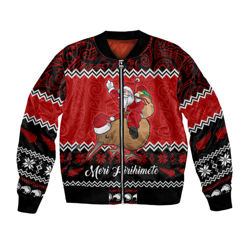 personalised-new-zealand-christmas-bomber-jacket-kiwi-santa-claus-maori-meri-kirihimete