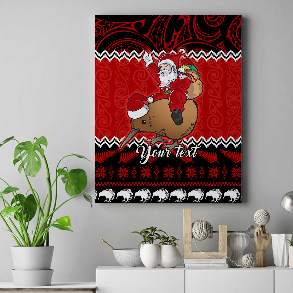 personalised-new-zealand-christmas-canvas-wall-art-kiwi-santa-claus-maori-meri-kirihimete