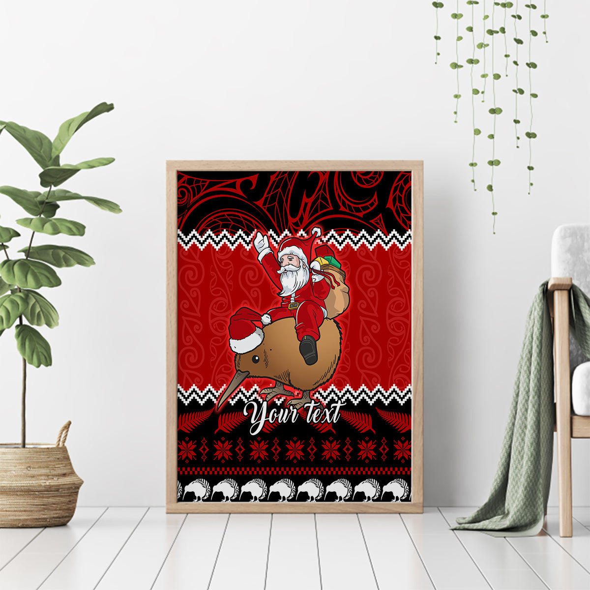 personalised-new-zealand-christmas-canvas-wall-art-kiwi-santa-claus-maori-meri-kirihimete