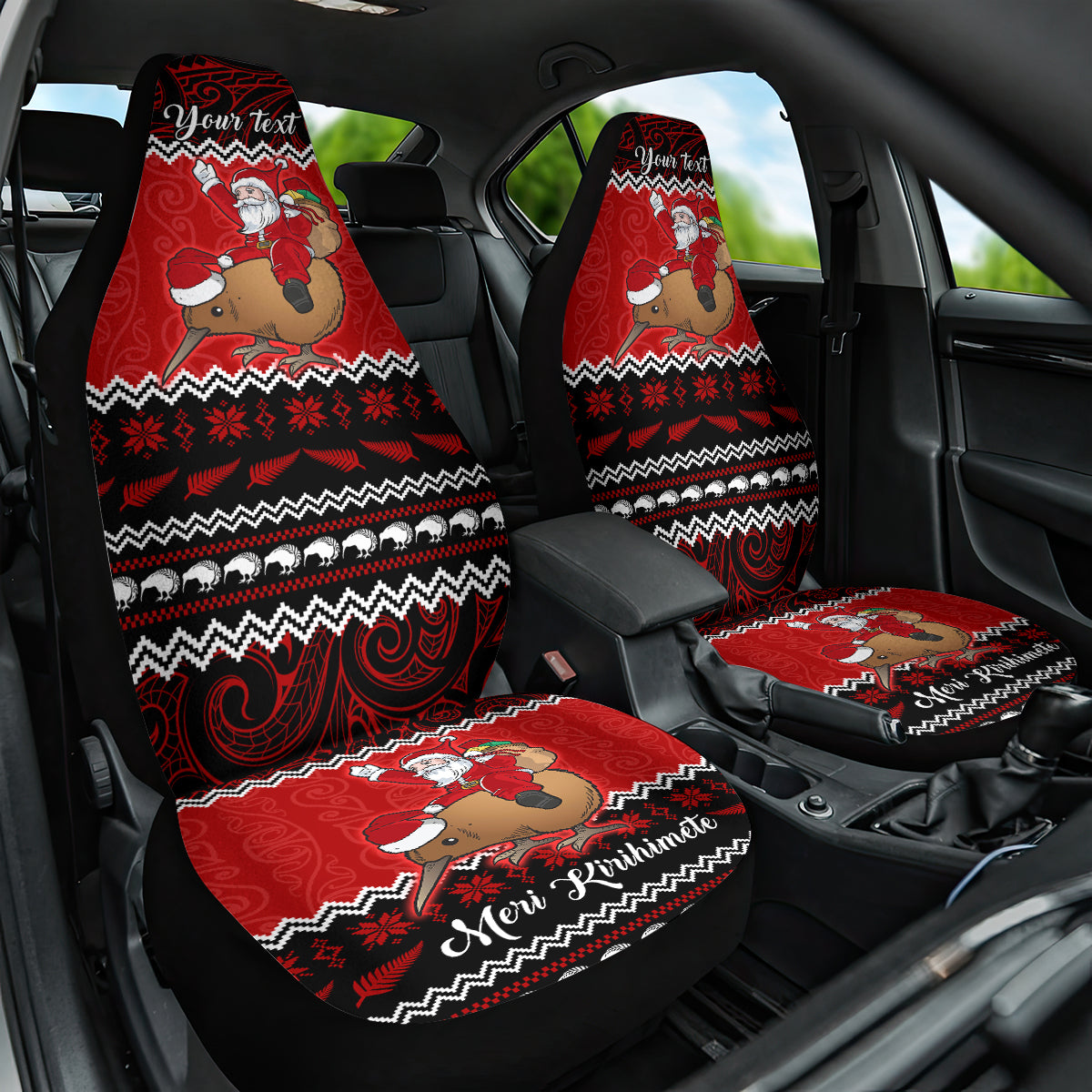 personalised-new-zealand-christmas-car-seat-cover-kiwi-santa-claus-maori-meri-kirihimete