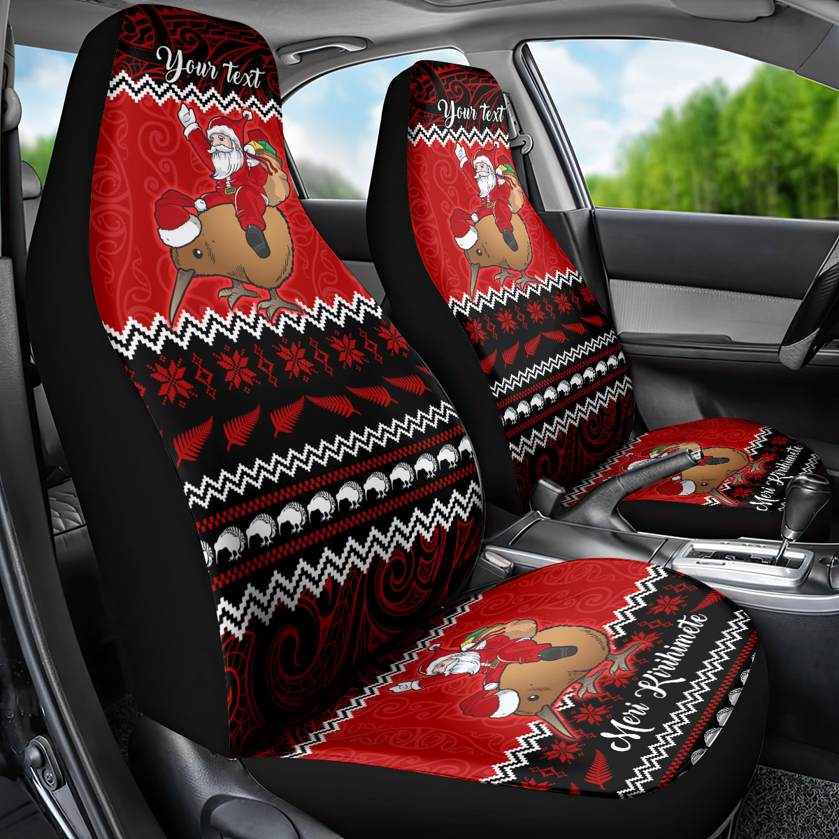 personalised-new-zealand-christmas-car-seat-cover-kiwi-santa-claus-maori-meri-kirihimete