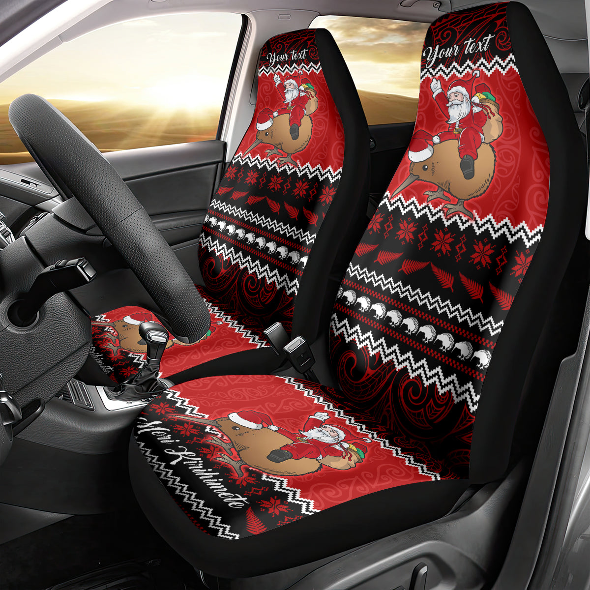 personalised-new-zealand-christmas-car-seat-cover-kiwi-santa-claus-maori-meri-kirihimete
