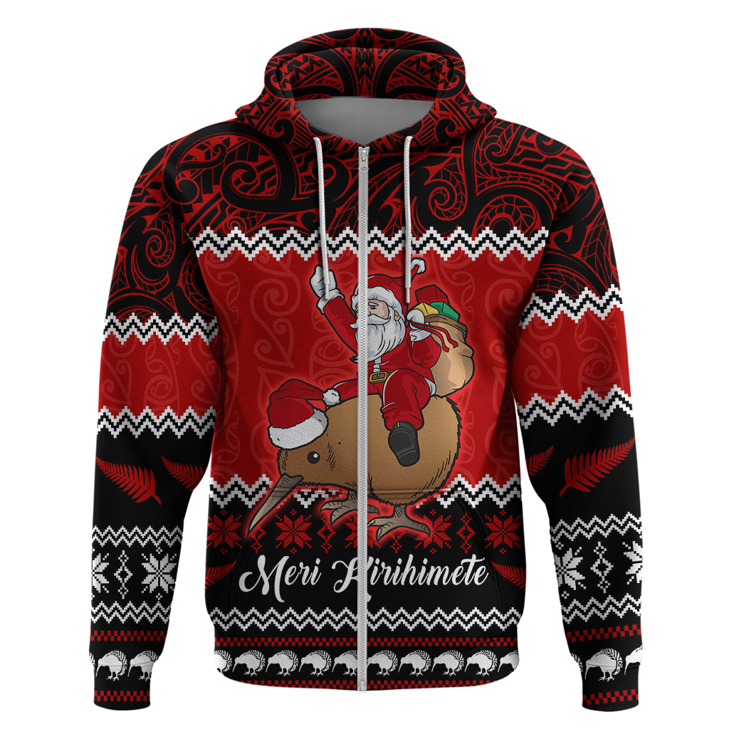 personalised-new-zealand-christmas-hoodie-kiwi-santa-claus-maori-meri-kirihimete