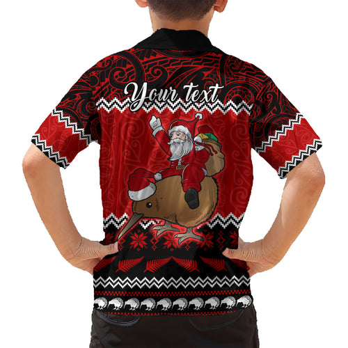 personalised-new-zealand-christmas-kid-hawaiian-shirt-kiwi-santa-claus-maori-meri-kirihimete