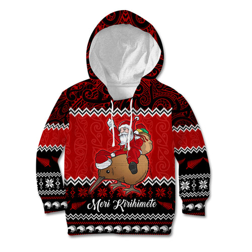 personalised-new-zealand-christmas-kid-hoodie-kiwi-santa-claus-maori-meri-kirihimete