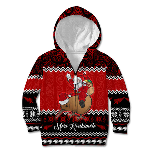 personalised-new-zealand-christmas-kid-hoodie-kiwi-santa-claus-maori-meri-kirihimete