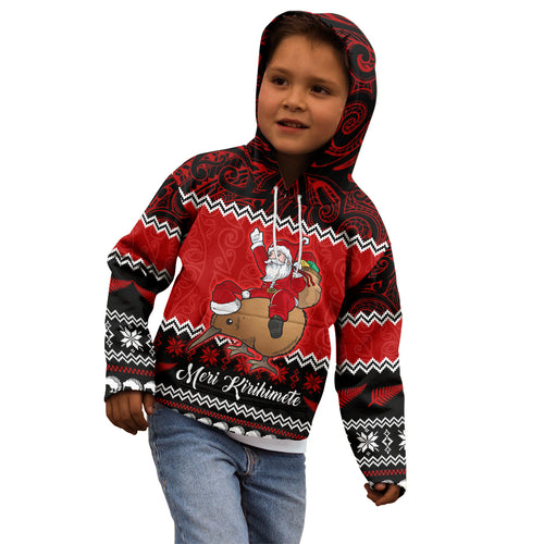 personalised-new-zealand-christmas-kid-hoodie-kiwi-santa-claus-maori-meri-kirihimete