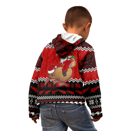 personalised-new-zealand-christmas-kid-hoodie-kiwi-santa-claus-maori-meri-kirihimete