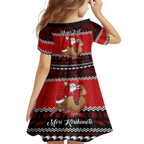 personalised-new-zealand-christmas-kid-short-sleeve-dress-kiwi-santa-claus-maori-meri-kirihimete