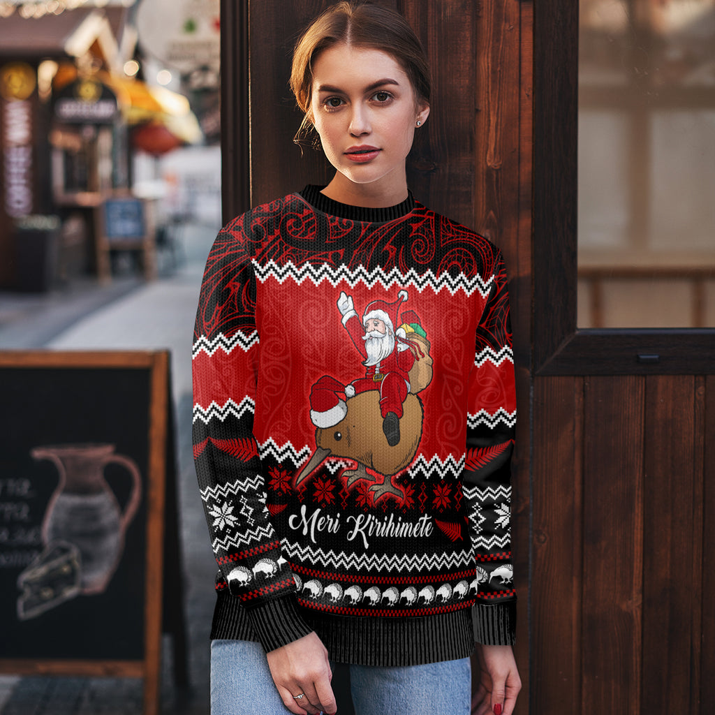 personalised-new-zealand-christmas-ugly-christmas-sweater-kiwi-santa-claus-maori-meri-kirihimete