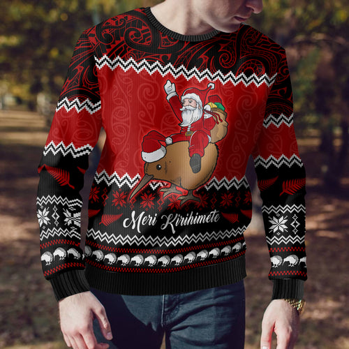 personalised-new-zealand-christmas-ugly-christmas-sweater-kiwi-santa-claus-maori-meri-kirihimete