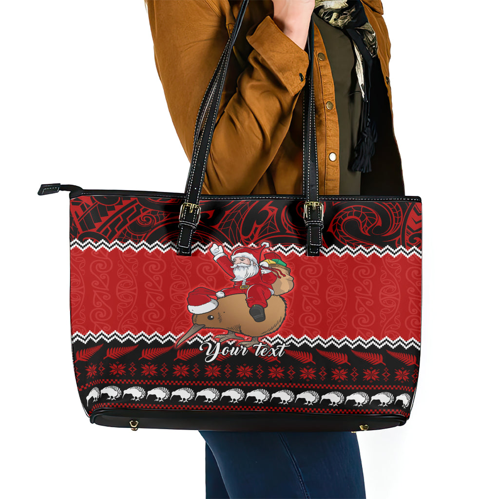personalised-new-zealand-christmas-leather-tote-bag-kiwi-santa-claus-maori-meri-kirihimete
