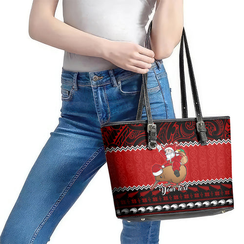 personalised-new-zealand-christmas-leather-tote-bag-kiwi-santa-claus-maori-meri-kirihimete