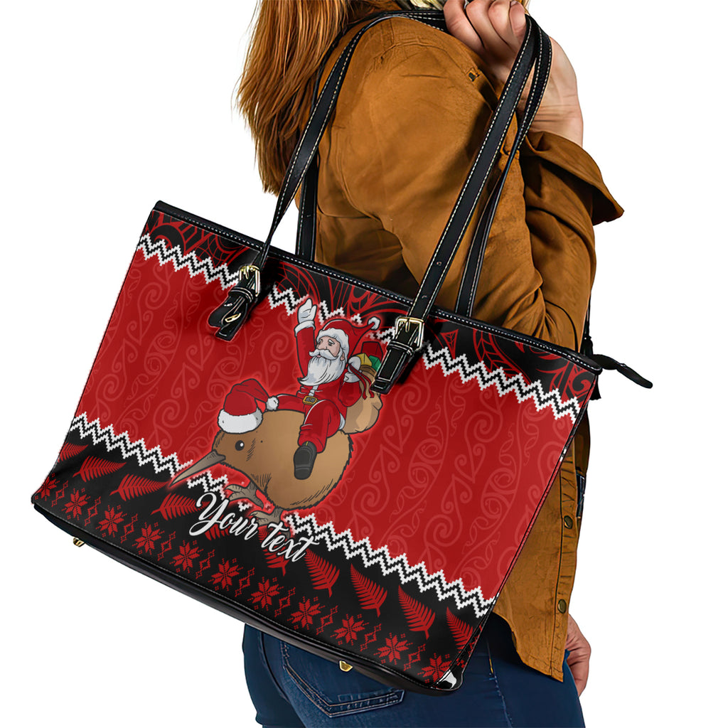 personalised-new-zealand-christmas-leather-tote-bag-kiwi-santa-claus-maori-meri-kirihimete