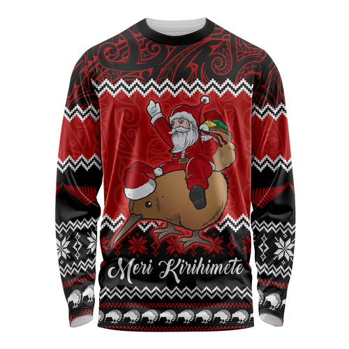 personalised-new-zealand-christmas-long-sleeve-shirt-kiwi-santa-claus-maori-meri-kirihimete
