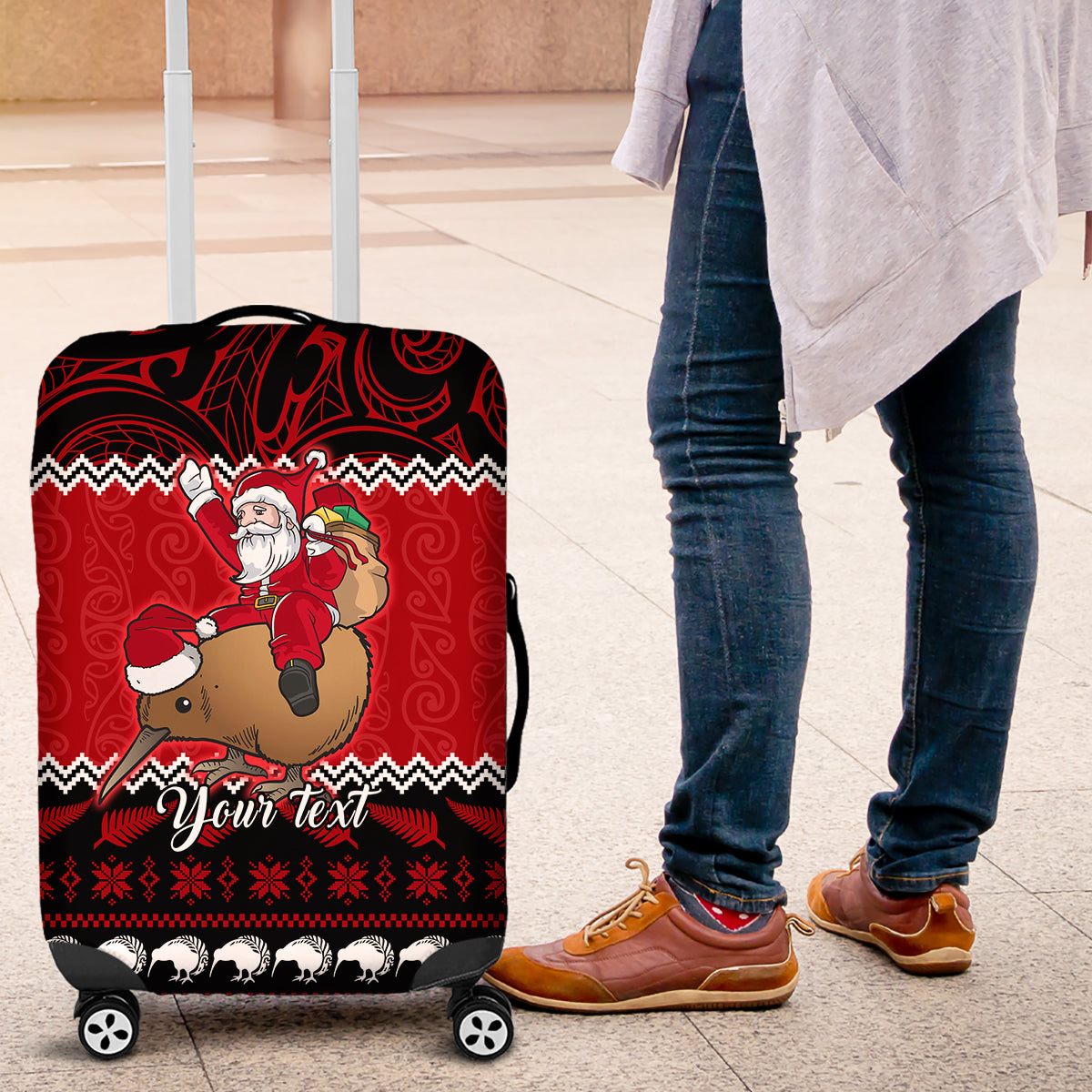 personalised-new-zealand-christmas-luggage-cover-kiwi-santa-claus-maori-meri-kirihimete