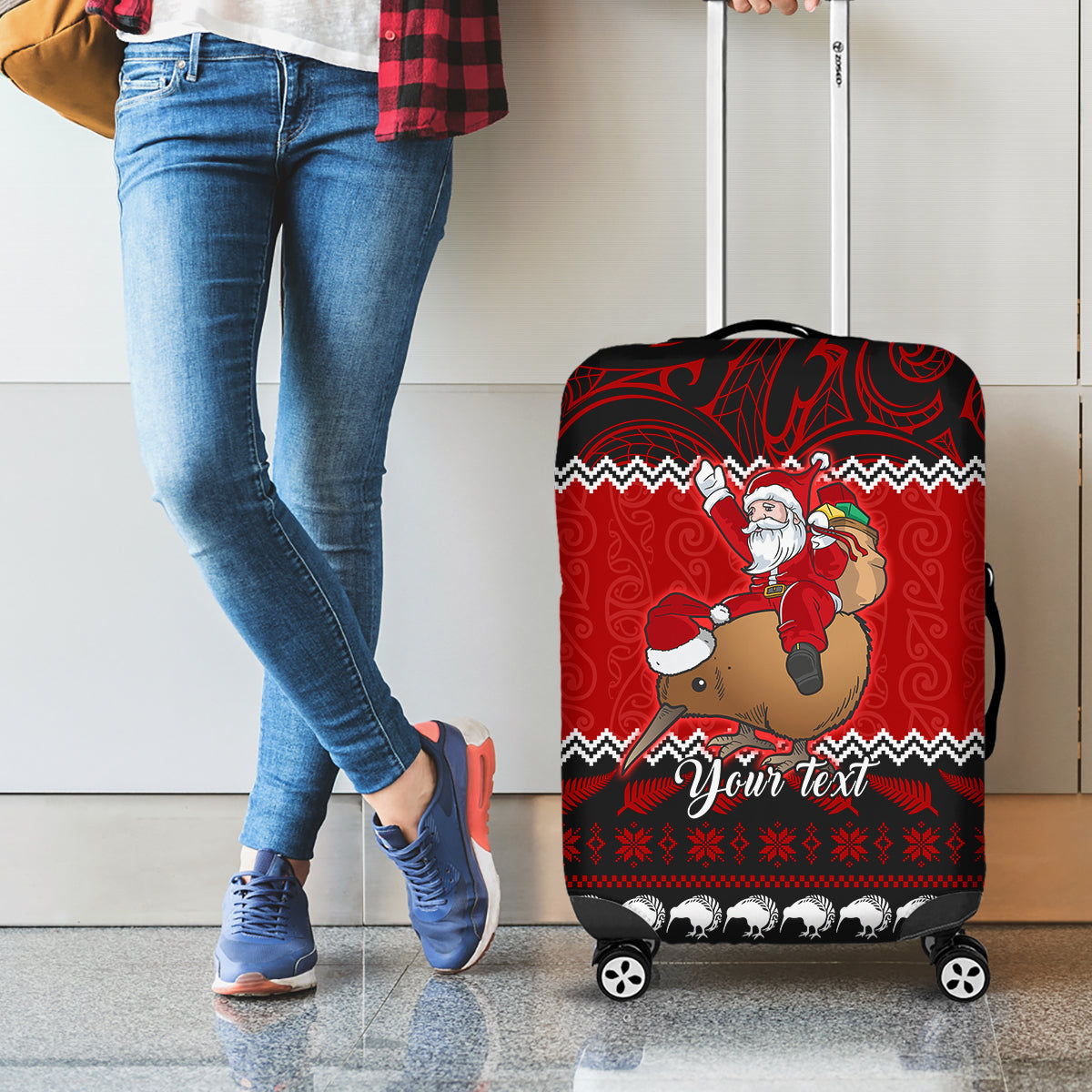 personalised-new-zealand-christmas-luggage-cover-kiwi-santa-claus-maori-meri-kirihimete