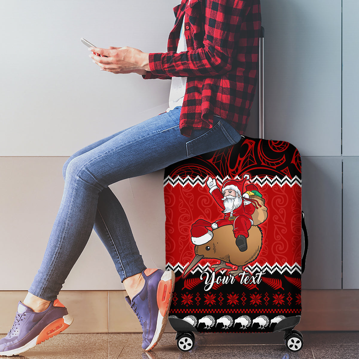 personalised-new-zealand-christmas-luggage-cover-kiwi-santa-claus-maori-meri-kirihimete