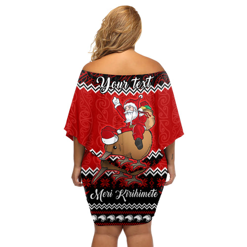 personalised-new-zealand-christmas-off-shoulder-short-dress-kiwi-santa-claus-maori-meri-kirihimete